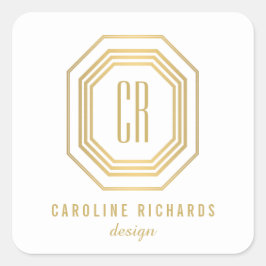  Art Deco Monogram Gold/Wit Vierkante Sticker