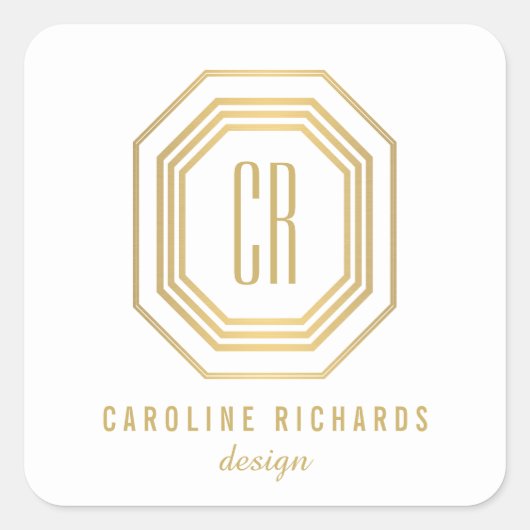  Art Deco Monogram Gold/Wit Vierkante Sticker (Voorkant)