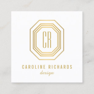 Art Deco Monogram Gold/Wit Vierkante Visitekaartje