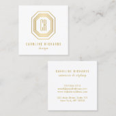 Art Deco Monogram Gold/Wit Vierkante Visitekaartje (Voorkant / Achterkant)