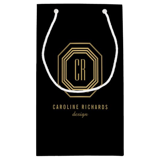 Art Deco Monogram Gold/zwart Klein Cadeauzakje (Achterkant)