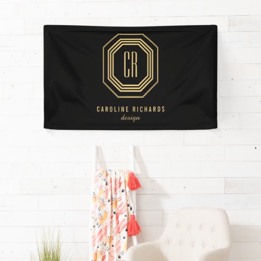  Art Deco Monogram Gold/zwart Spandoek (Insitu)