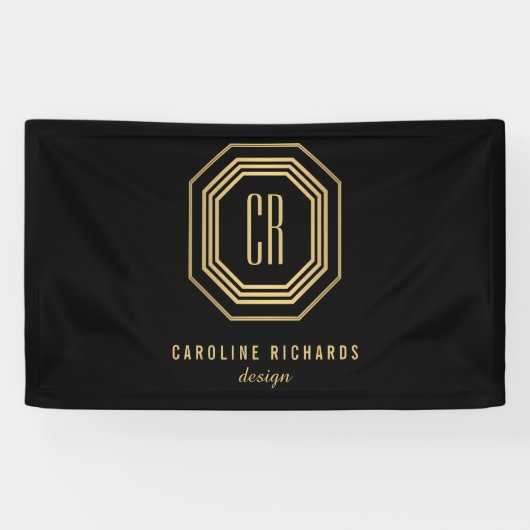 Art Deco Monogram Gold/zwart Spandoek (Horizontaal)