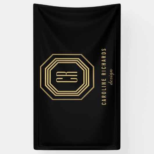 Art Deco Monogram Gold/zwart Spandoek (Verticaal)