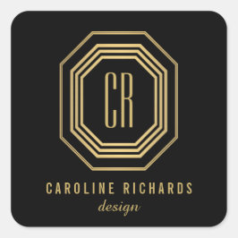  Art Deco Monogram Gold/zwart Vierkante Sticker