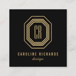  Art Deco Monogram Gold/zwart Vierkante Visitekaartje