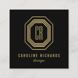 Art Deco Monogram Gold/zwart Vierkante Visitekaartje