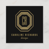  Art Deco Monogram Gold/zwart Vierkante Visitekaartje (Voorkant)
