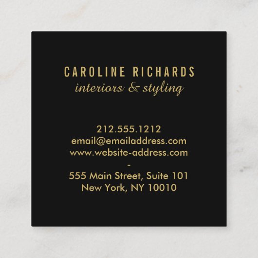  Art Deco Monogram Gold/zwart Vierkante Visitekaartje (Achterkant)