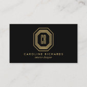  Art Deco Monogram Gold/zwart Visitekaartje (Voorkant)