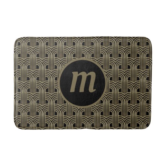 Art Deco Monogram Goud en Zwart Badmat (Voorkant)