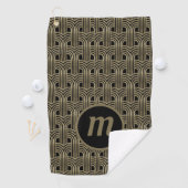 Art Deco Monogram Goud en Zwart Golfhanddoek (Insitu)