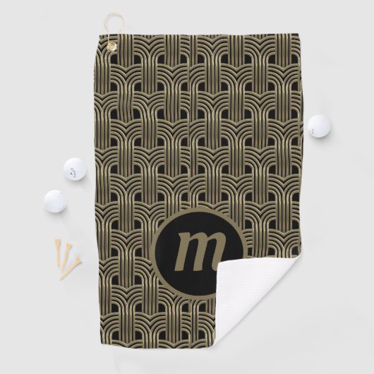 Art Deco Monogram Goud en Zwart Golfhanddoek (Insitu)