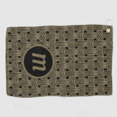 Art Deco Monogram Goud en Zwart Golfhanddoek (Horizontaal)