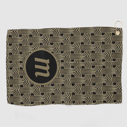 Art Deco Monogram Goud en Zwart Golfhanddoek (Horizontaal)