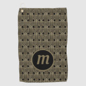 Art Deco Monogram Goud en Zwart Golfhanddoek (Voorkant)