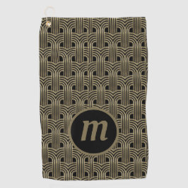 Art Deco Monogram Goud en Zwart Golfhanddoek