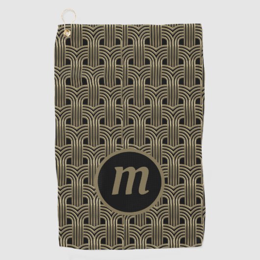Art Deco Monogram Goud en Zwart Golfhanddoek (Voorkant)