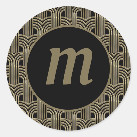 Art Deco Monogram Goud en Zwart Ronde Sticker (Voorkant)