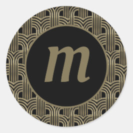 Art Deco Monogram Goud en Zwart Ronde Sticker