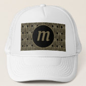 Art Deco Monogram Goud en Zwart Trucker Pet (Voorkant)