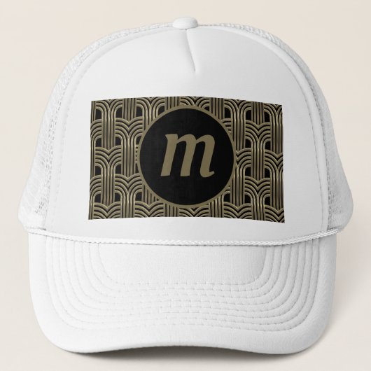 Art Deco Monogram Goud en Zwart Trucker Pet (Voorkant)