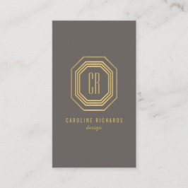  Art Deco Monogram Goud/Grijs Verticaal Visitekaartje