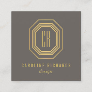  art deco monogram goud/grijs vierkante visitekaartje