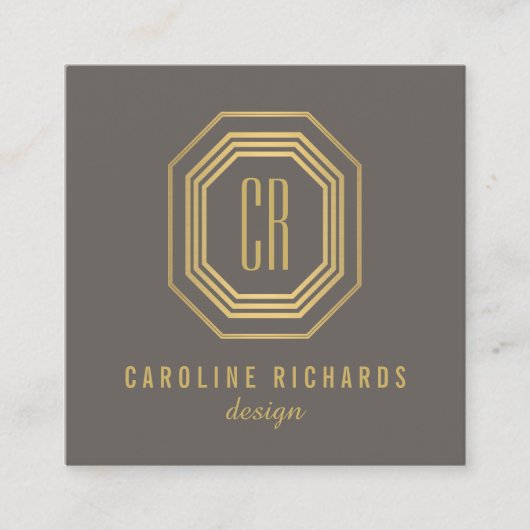 art deco monogram goud/grijs vierkante visitekaartje (Voorkant)
