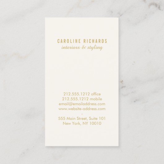  Art Deco Monogram Goud/Ivoor Verticaal Visitekaartje (Achterkant)