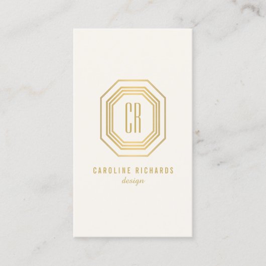  Art Deco Monogram Goud/Ivoor Verticaal Visitekaartje (Voorkant)