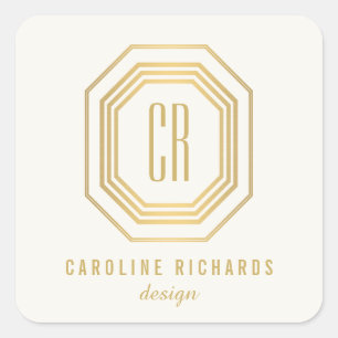  art deco monogram goud/ivoor vierkante sticker