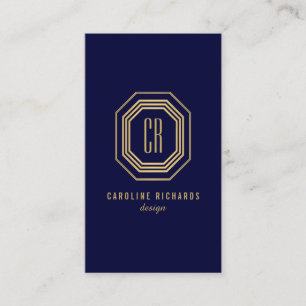  Art Deco Monogram Goud/Navy Verticaal Visitekaartje