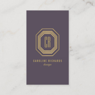 Art Deco Monogram Goud/Paarse Verticaal Visitekaartje