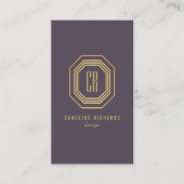 Art Deco Monogram Goud/Paarse Verticaal Visitekaartje (Voorkant)