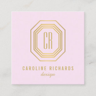  Art Deco Monogram Goud/Roze Vierkante Visitekaartje