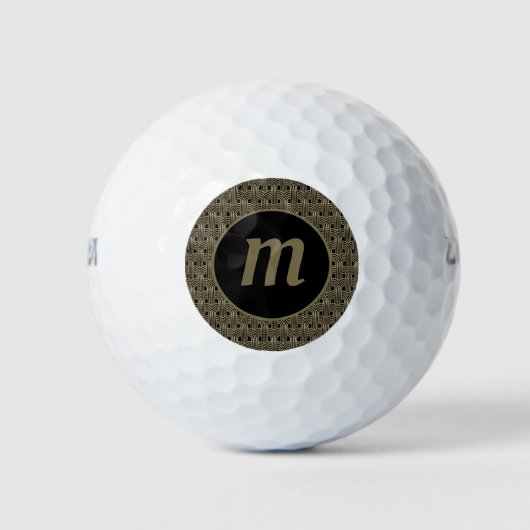 Art Deco Monogram Goud Zwart Golfballen (Voorkant)