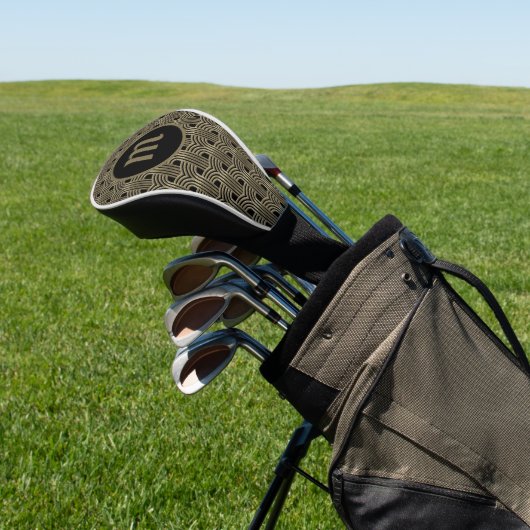 Art Deco Monogram Goud Zwart Golfheadcover (Insitu)