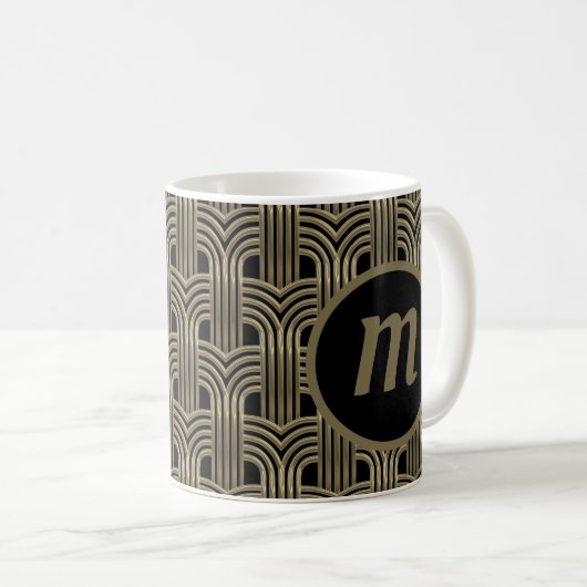 Art Deco Monogram Goud Zwart Koffiemok (Voorkant rechts)
