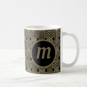 Art Deco Monogram Goud Zwart Koffiemok