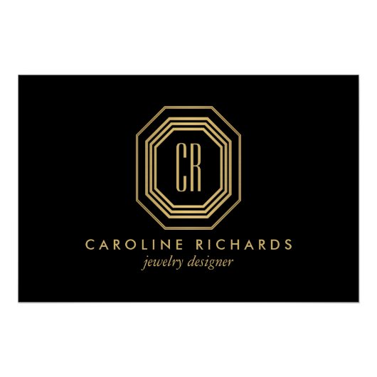  Art Deco Monogram Goud/Zwart Logo Downloaden Perfect Poster (Voorkant)