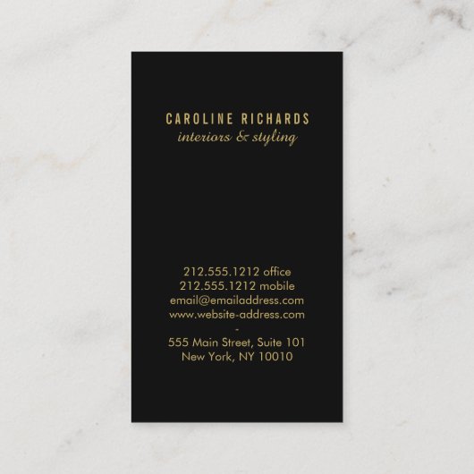  Art Deco Monogram Goud/Zwart Verticaal Visitekaartje (Achterkant)