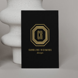  Art Deco Monogram Goud/Zwart Verticaal Visitekaartje