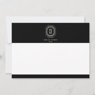  Art Deco Monogram Grijs/Zwart Platte Notecard Kaart