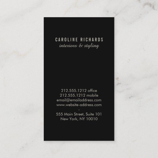  art deco monogram grijs/zwart verticaal visitekaartje (Achterkant)