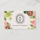 Art Deco Monogram met  bloemen op Tan Visitekaartje (Voorkant)