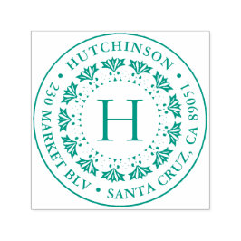 Art Deco Monogram Ronde familienaam Retouradres Zelfinktende Stempel