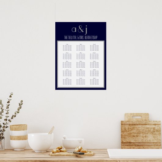 Art Deco Monogram Wedding 150 Gast Seating Chart Poster (Keuken)