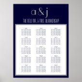 Art Deco Monogram Wedding 150 Gast Seating Chart Poster (Voorkant)