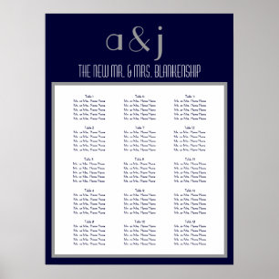 Art Deco Monogram Wedding 150 Gast Seating Chart Poster